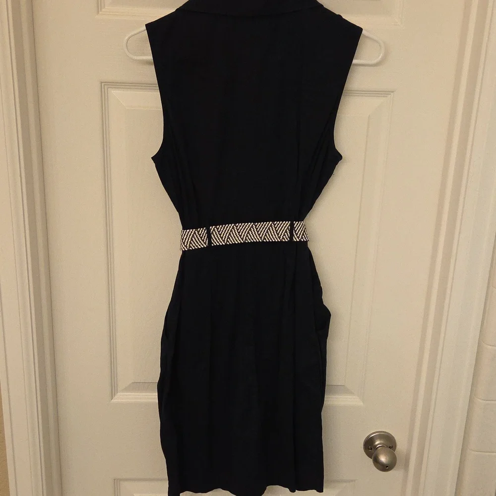 BCX Navy Sleeveless Button Up Dress with Belt Size M - Picture 7 of 10